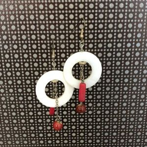 3/$12 white and red dangle earrings